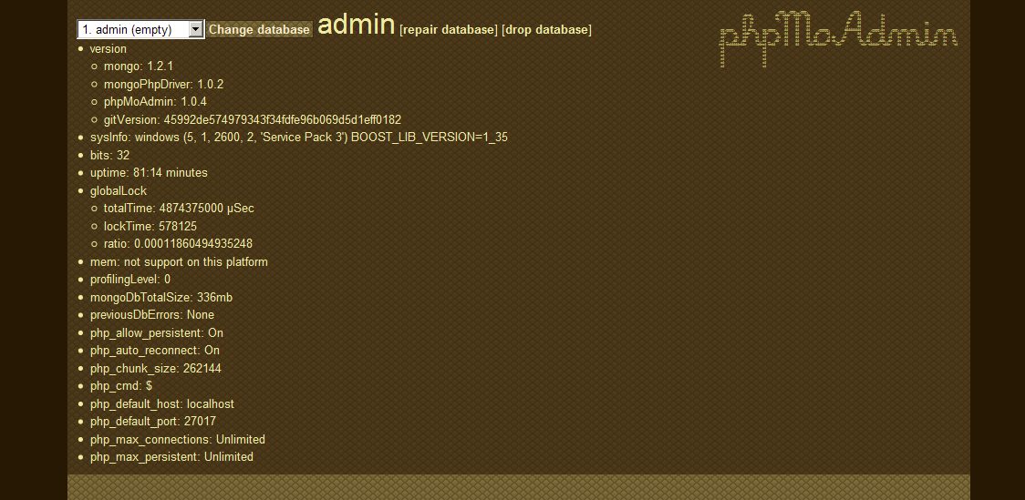 phpMoAdmin MongoDB Admin GUI